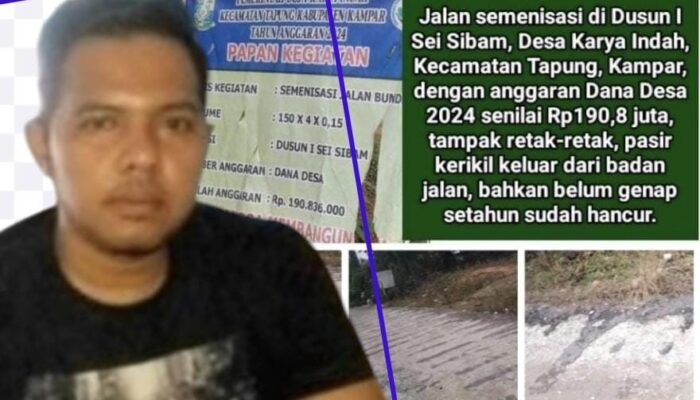 Gawat,,!! Sekdes Karya Indah M. Nur Diduga Selewengkan Anggaran Mencapai Rp.190 Juta untuk Jalan Semenisasi di Dusun I Sei Sibam.