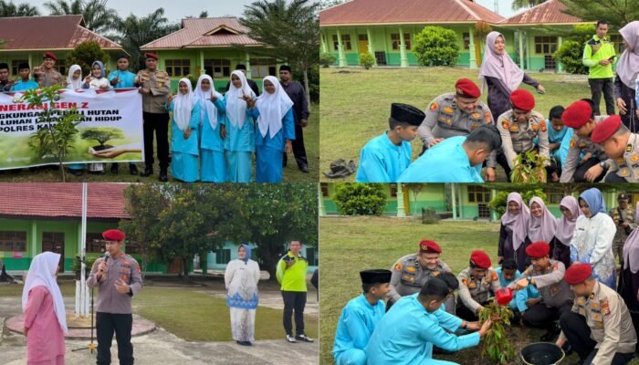 Polres Kampar Ajak Pelajar Cintai Lingkungan Lewat Program Green Policing dan Penanaman Pohon di SMAN 2 Kuok.